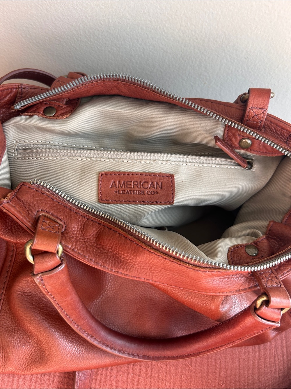 American Leather Co. Shoulder Bag In Cognac Leather - Satchel VGUC - Picture 7 of 9